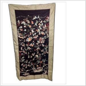 Large Chinese Asian Silk Embroidered Tapestry Wall Hanging Art Panel 36” x 65”